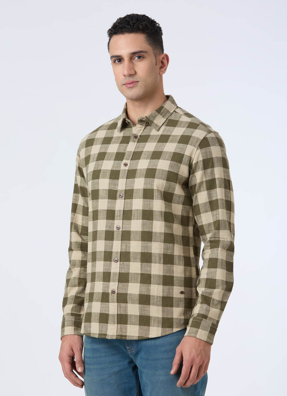 Men Olive Check Full Sleeve Shirt, , large image number 3