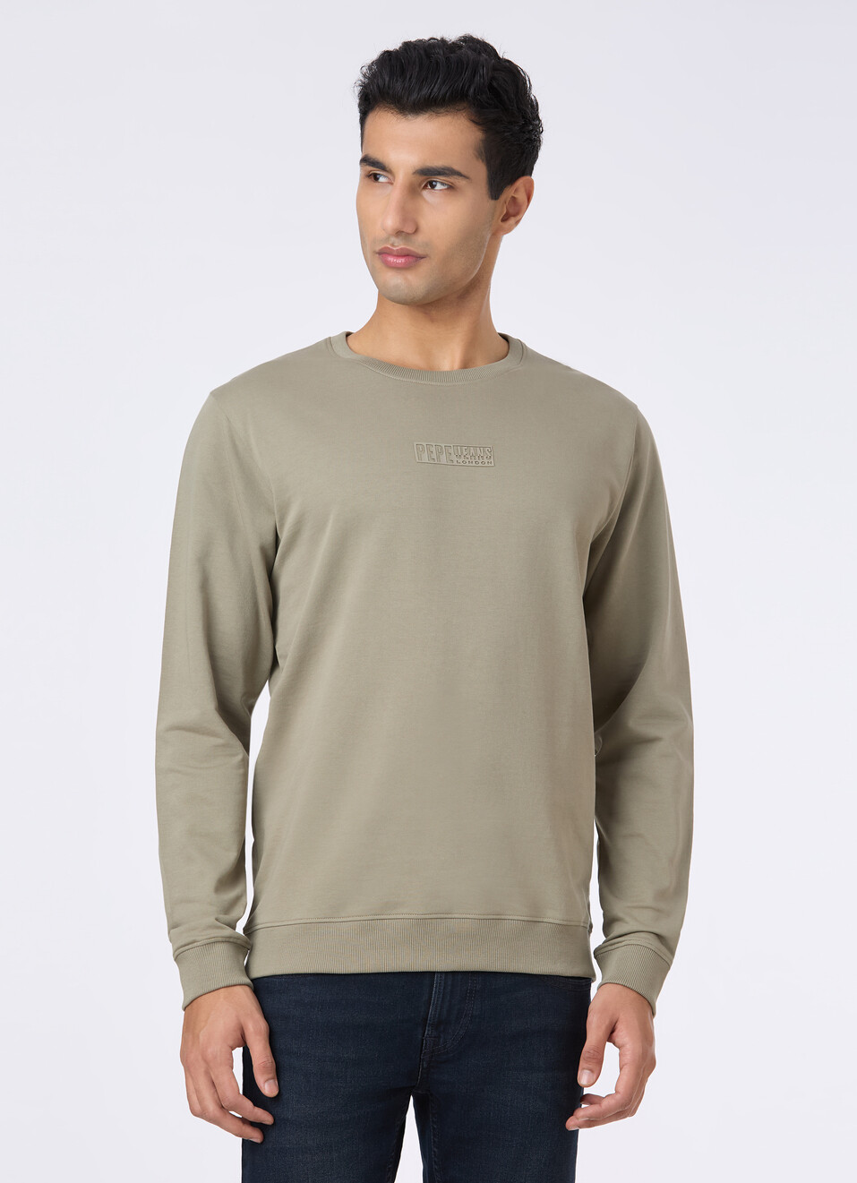 Men Green Crew Neck Sweatshirt With Logo Emboss, , large image number 1