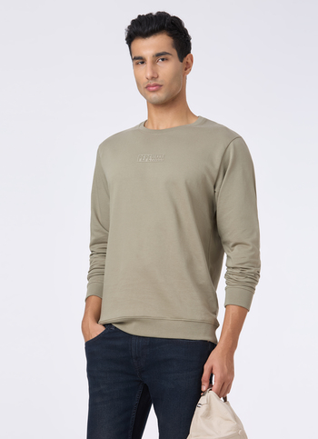 Men Green Crew Neck Sweatshirt With Logo Emboss