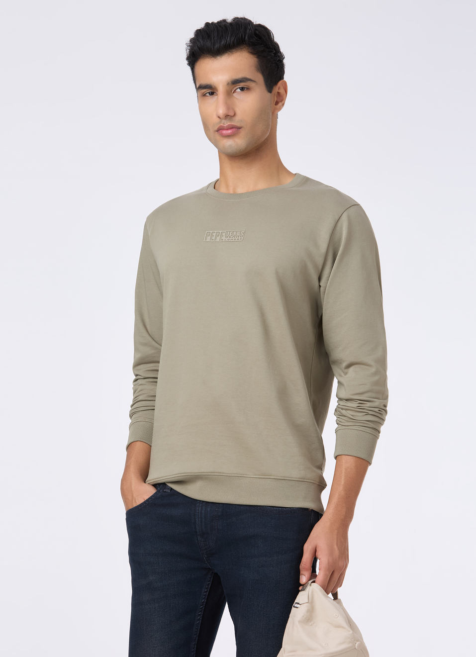 Men Green Crew Neck Sweatshirt With Logo Emboss, , large image number 0