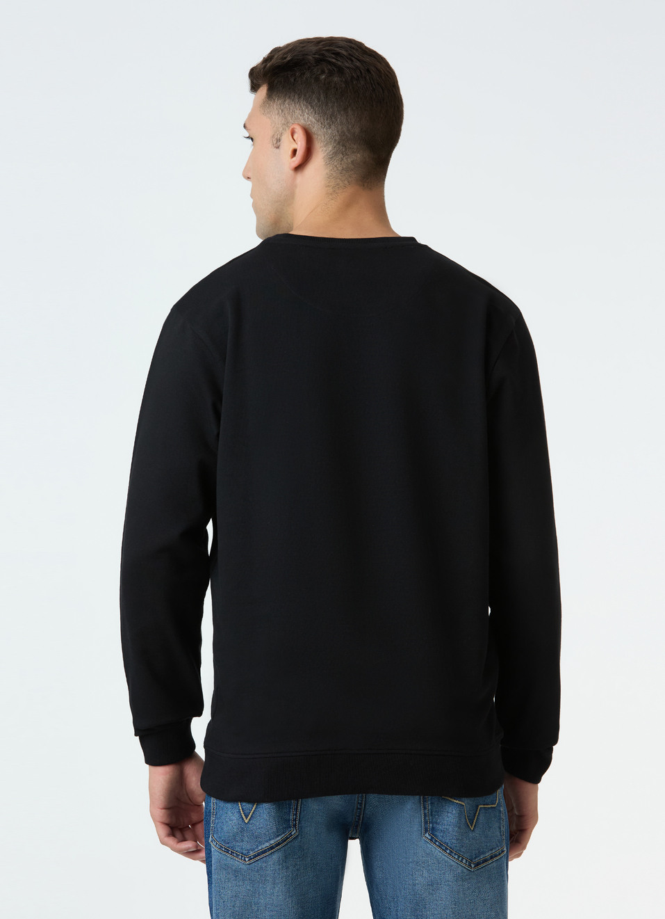 Men Black Crew Neck Sweatshirt With Logo Emboss, , large image number 2