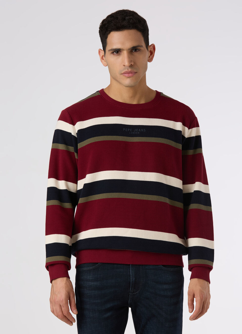 Men Red Multi Striped Crew Neck Sweatshirt, , large image number 1