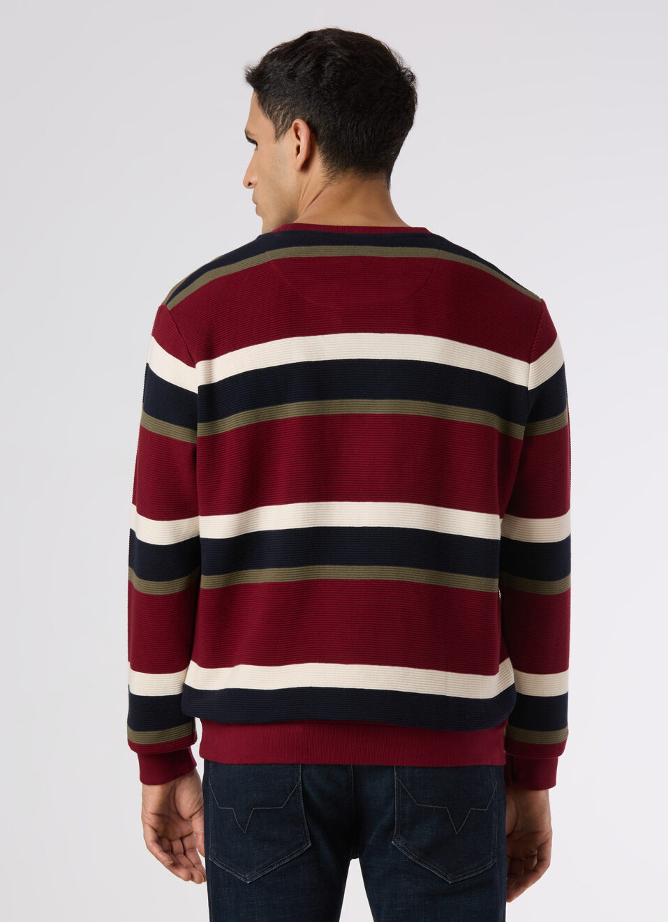 Men Red Multi Striped Crew Neck Sweatshirt, , large image number 2