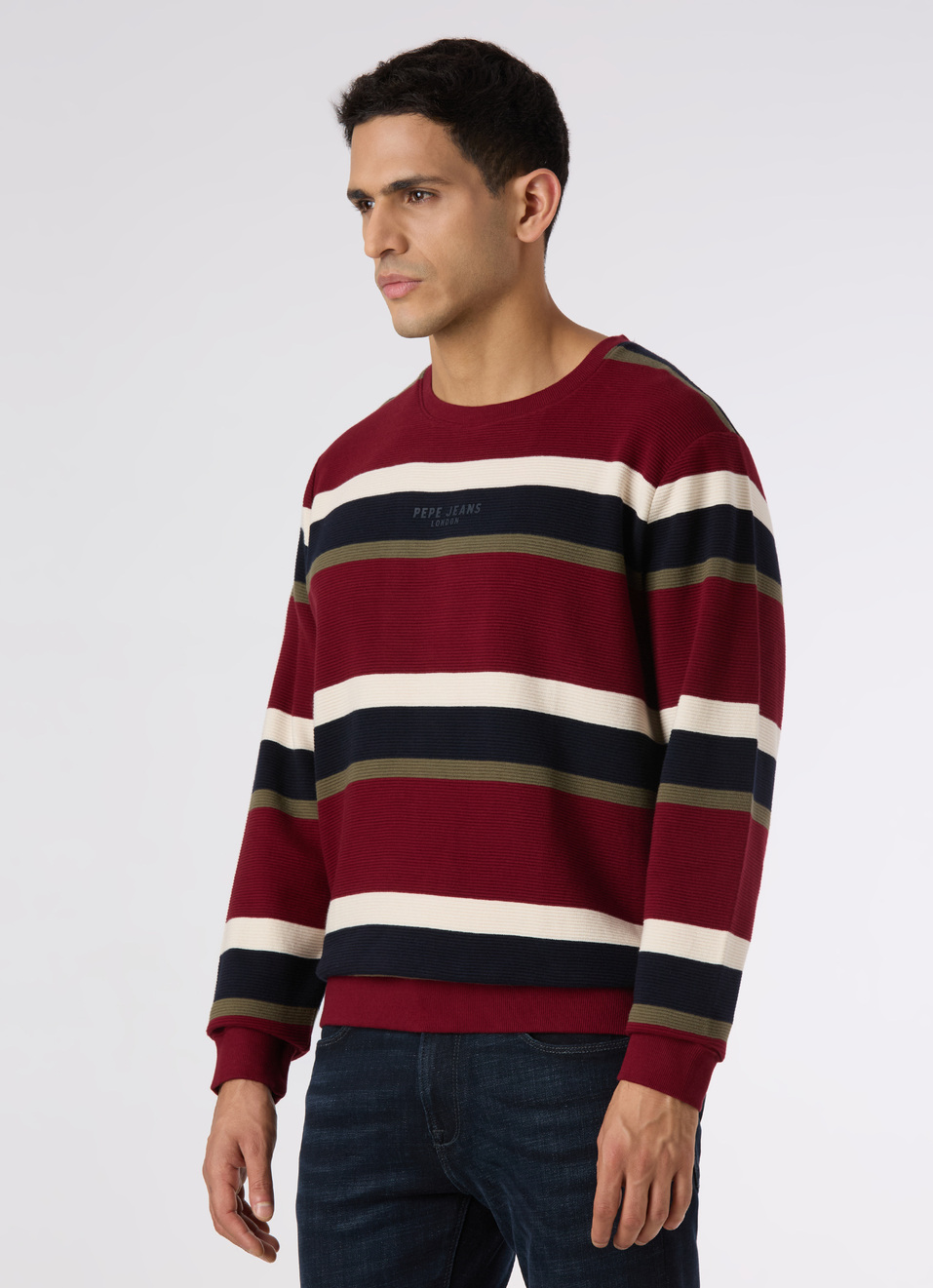 Men Red Multi Striped Crew Neck Sweatshirt, , large image number 3