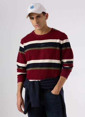 Men Red Multi Striped Crew Neck Sweatshirt