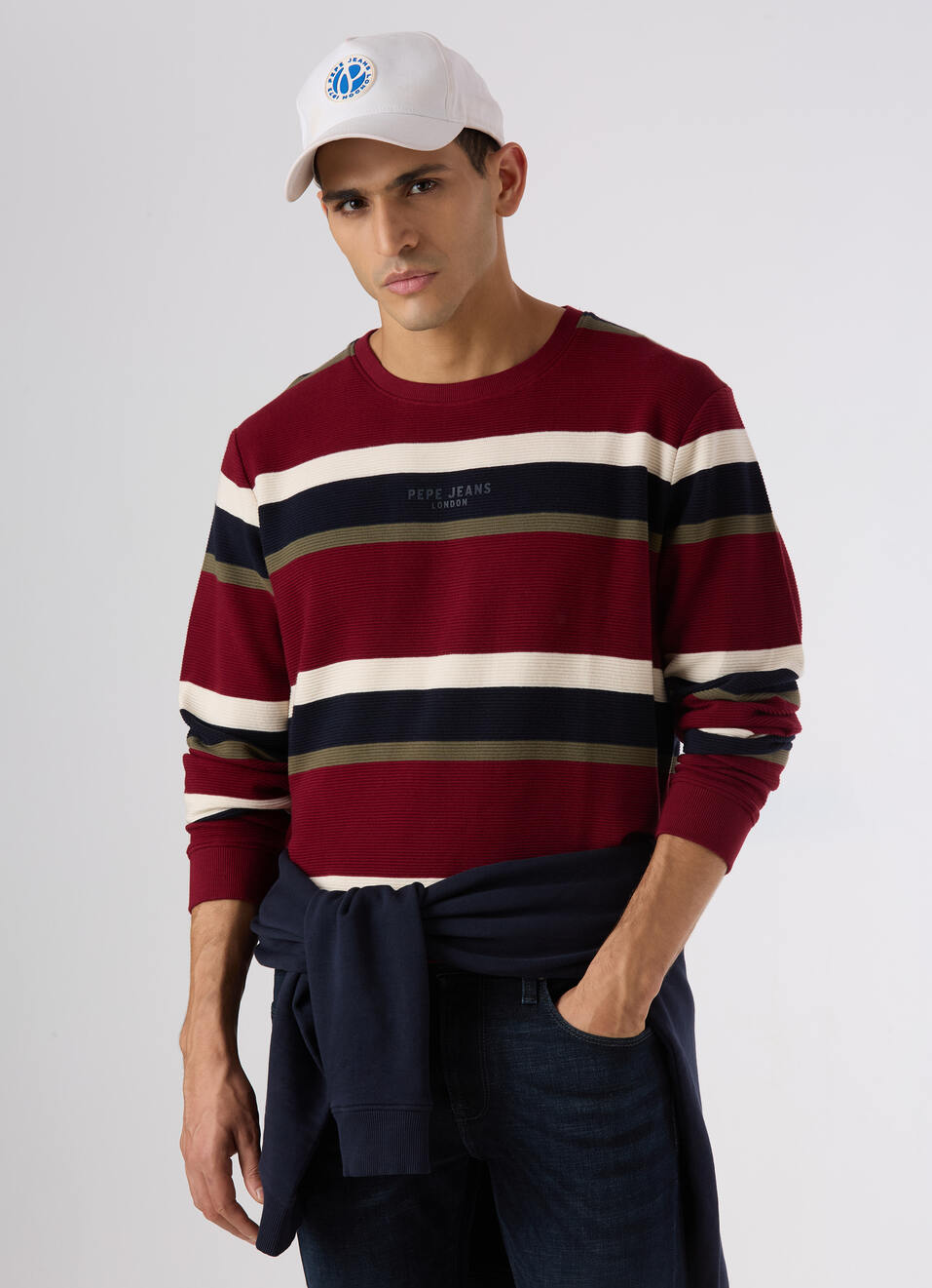 Men Red Multi Striped Crew Neck Sweatshirt, , large image number 0