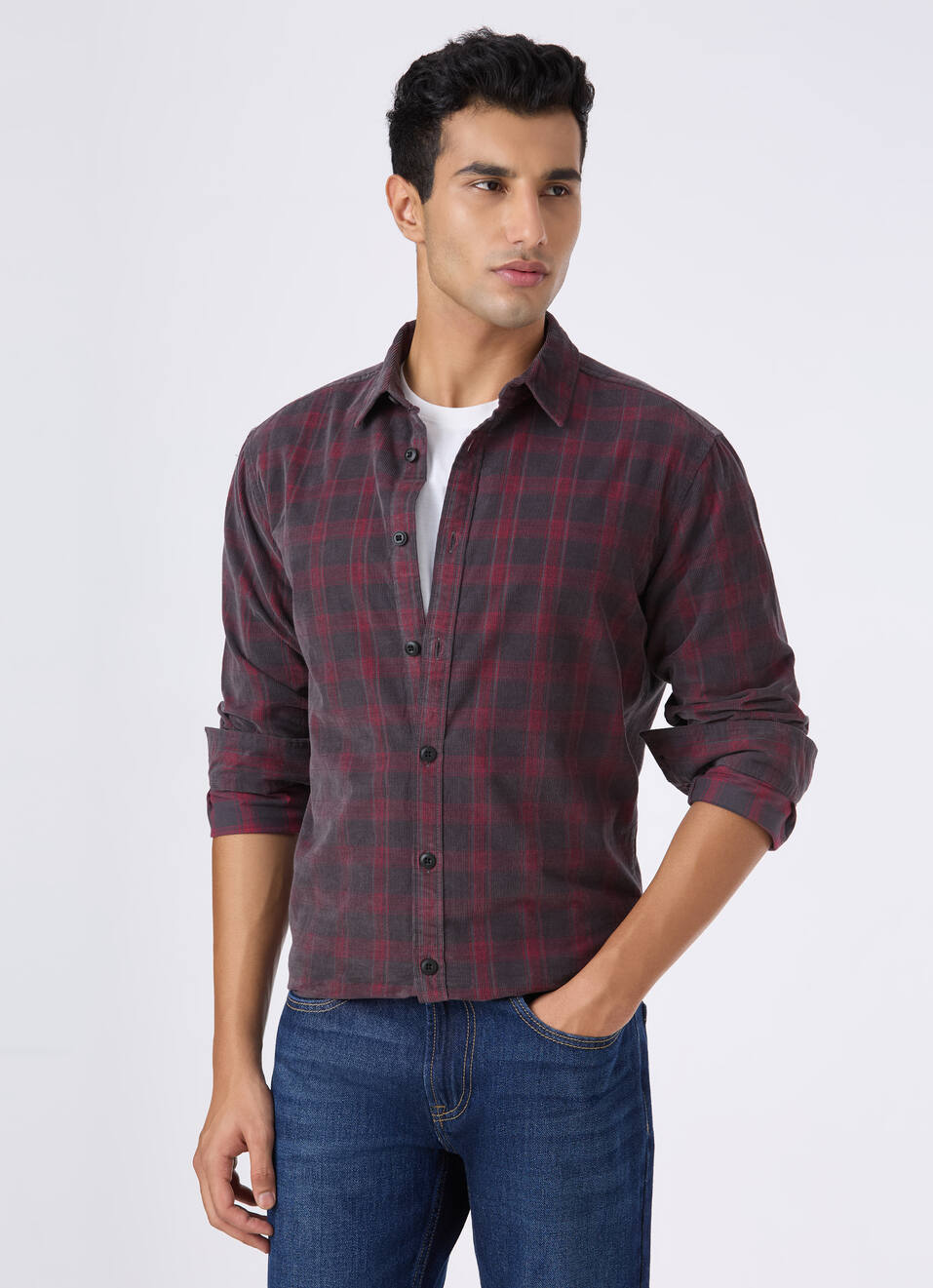 Men Charcoal Grey Check Full Sleeve Shirt, , large image number 0