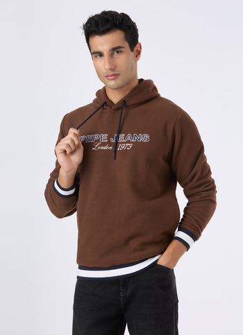 Men Brown Full Sleeve Hoodie Sweatshirt