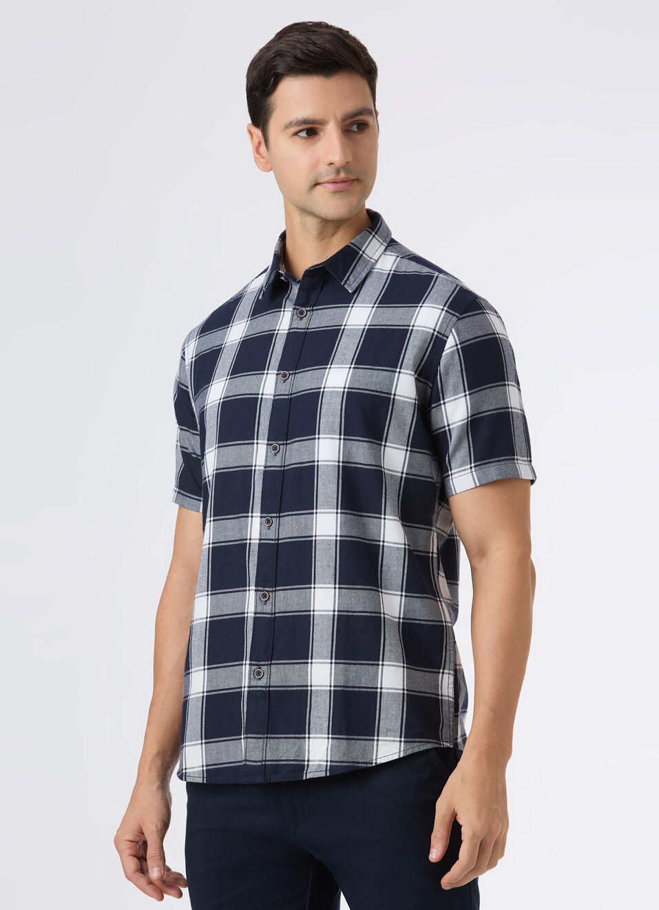 Men Navy Check Short Sleeve Shirt, , large image number 3