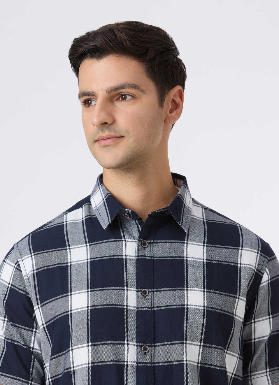Men Navy Check Short Sleeve Shirt, , large image number 4
