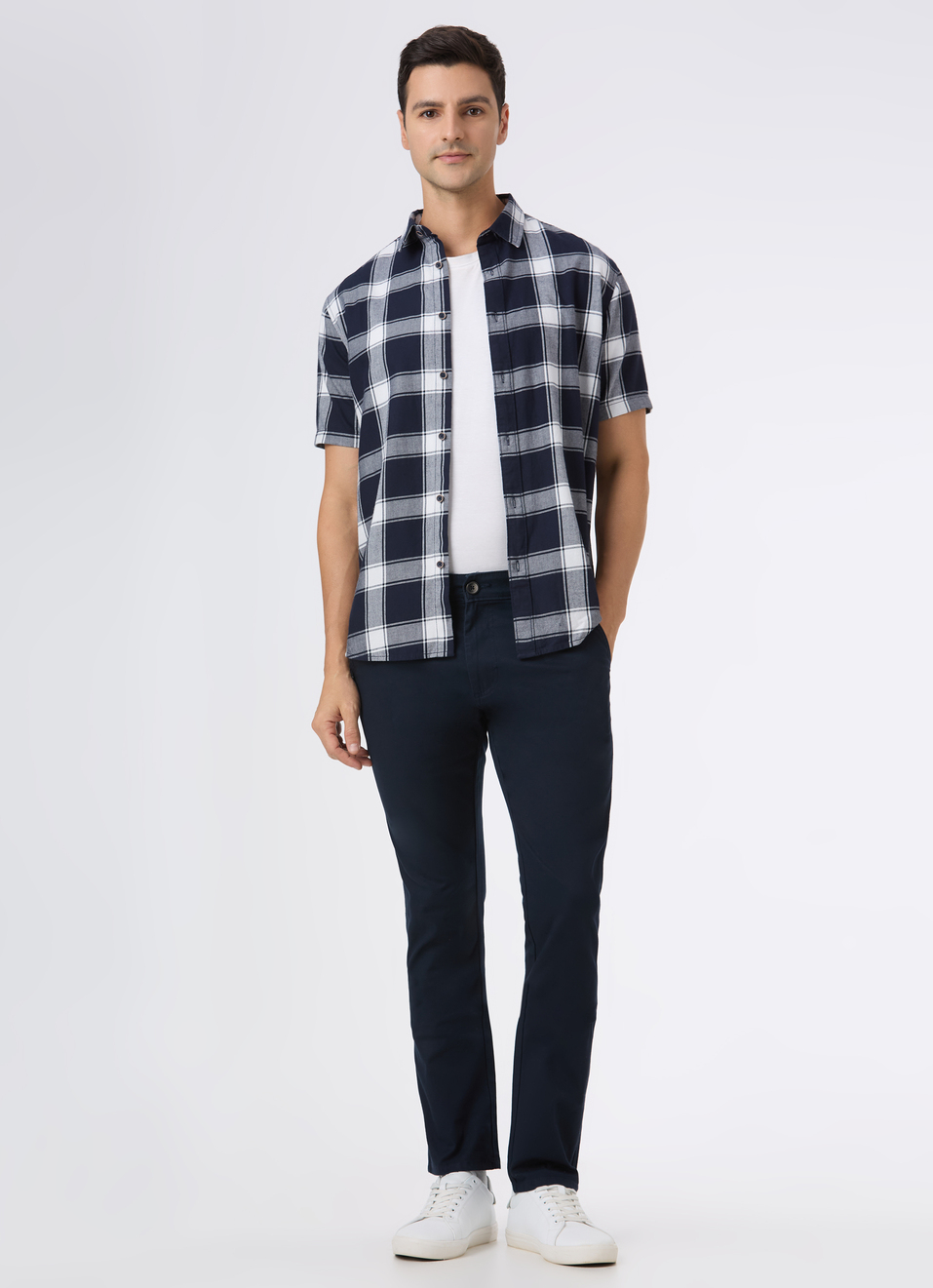 Men Navy Check Short Sleeve Shirt, , large image number 5