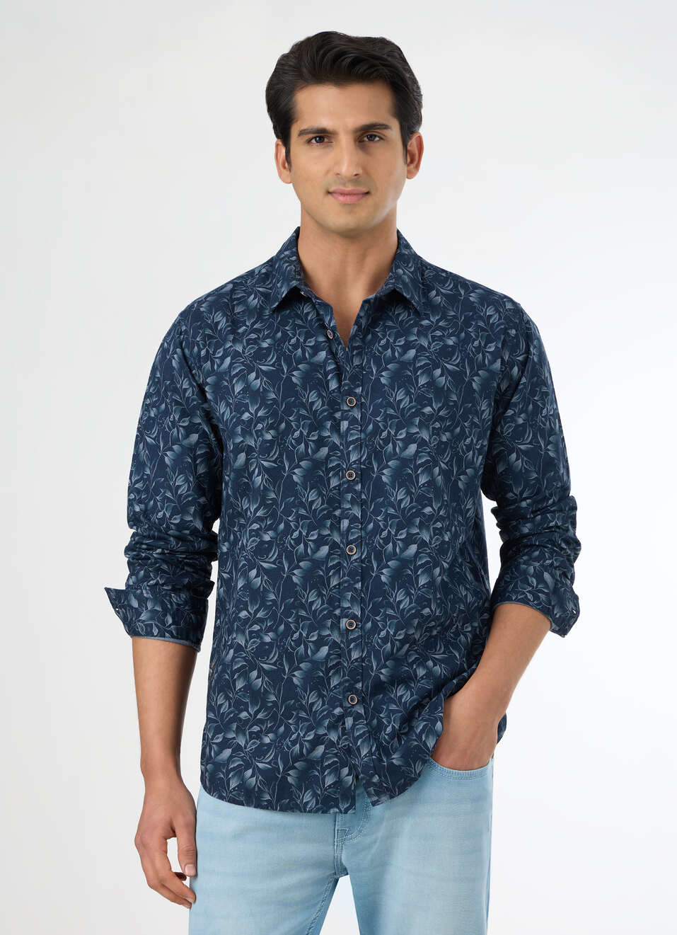 Men Blue Floral Print Shirt, , large image number 1