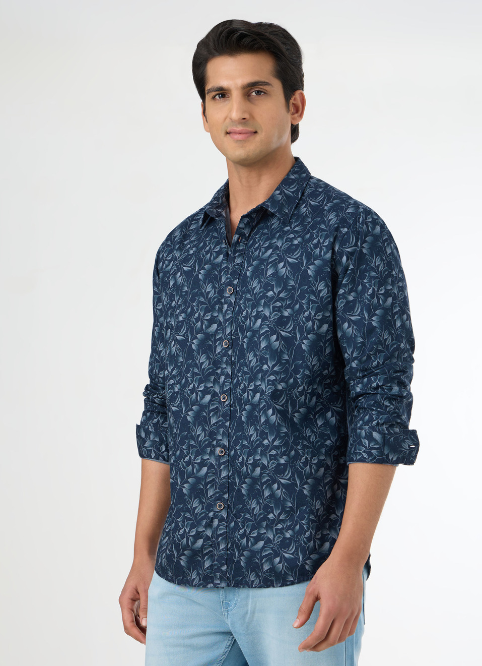 Men Blue Floral Print Shirt, , large image number 3