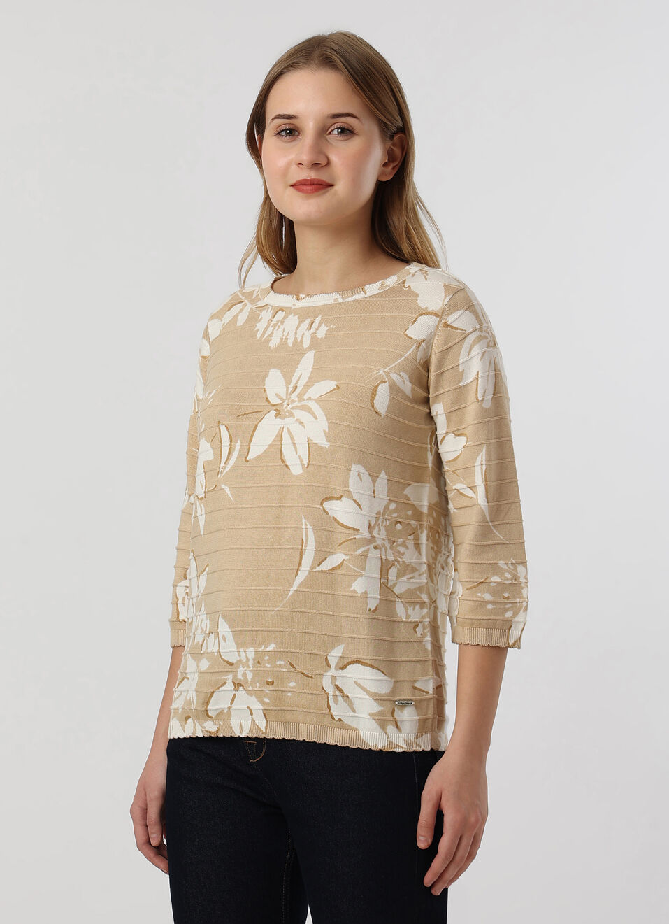 Women Beige Floral Print Flat Knit, , large image number 3