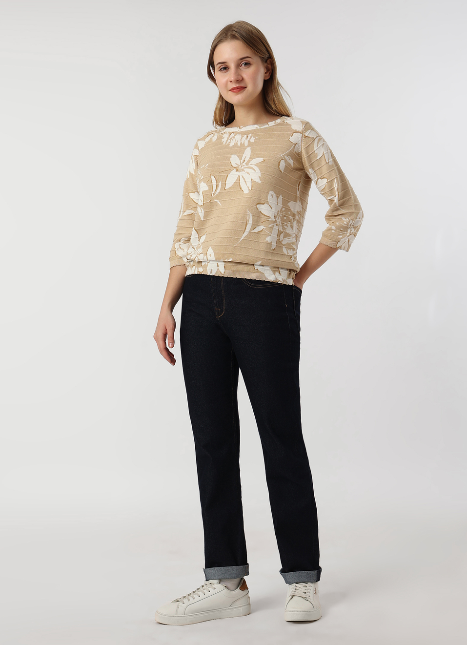 Women Beige Floral Print Flat Knit, , large image number 5