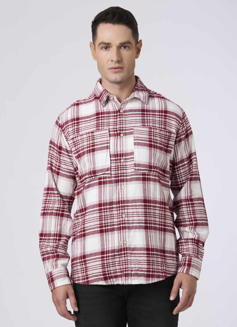 Men Red Checked Flap Pockets Casual Shirt, , large image number 1
