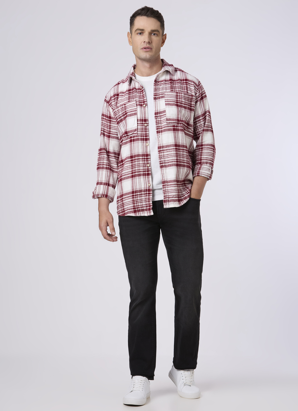 Men Red Checked Flap Pockets Casual Shirt, , large image number 5