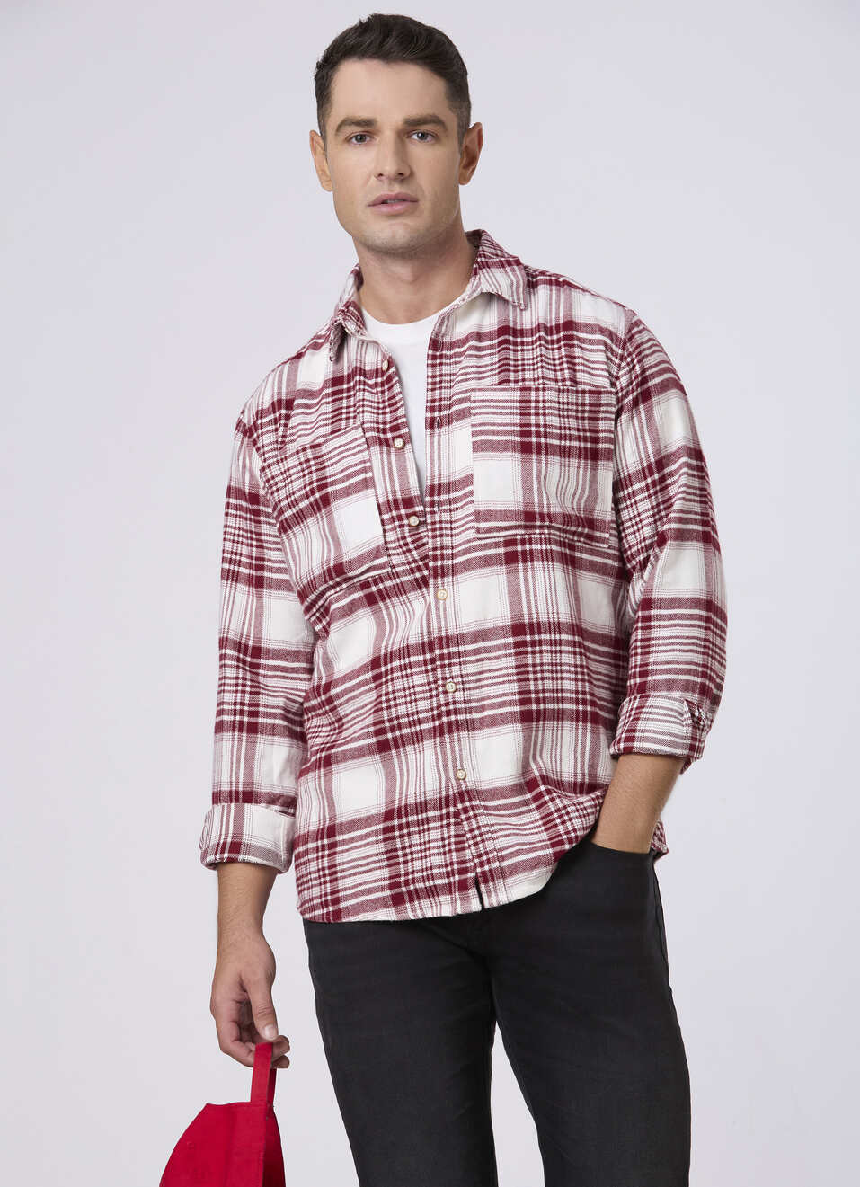 Men Red Checked Flap Pockets Casual Shirt, , large image number 0