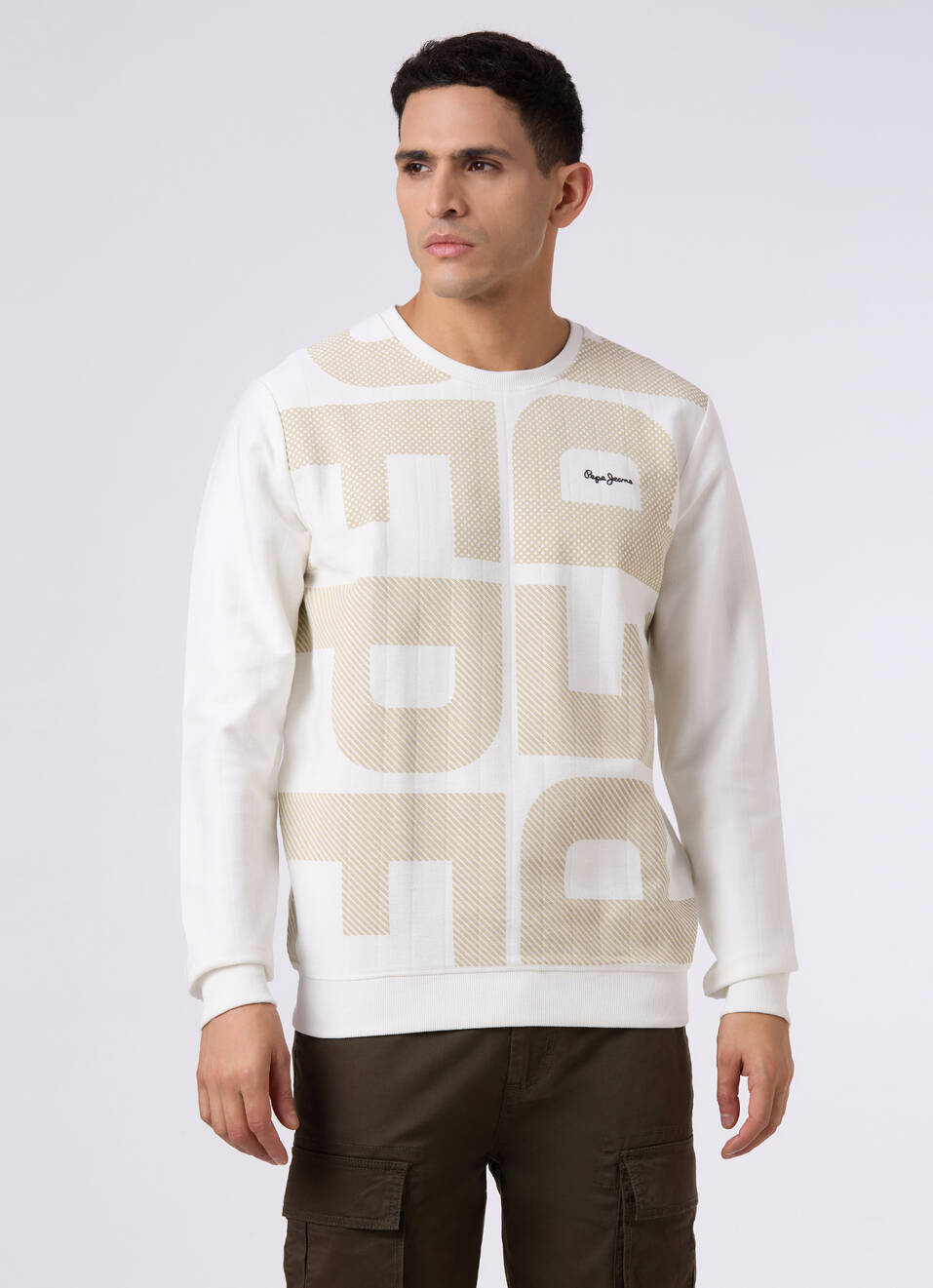 Men White Logo Print Regular Fit Sweatshirt, , large image number 1