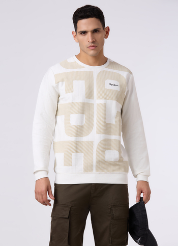 Men White Logo Print Regular Fit Sweatshirt