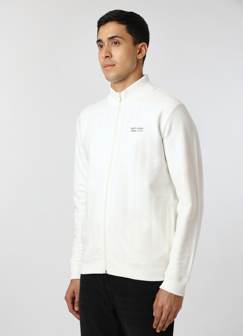 Men White Regular Fit Textured Zip Up Sweatshirt, , large image number 3