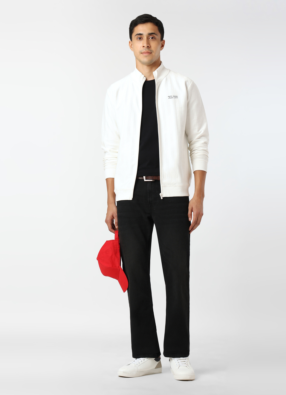 Men White Regular Fit Textured Zip Up Sweatshirt, , large image number 5