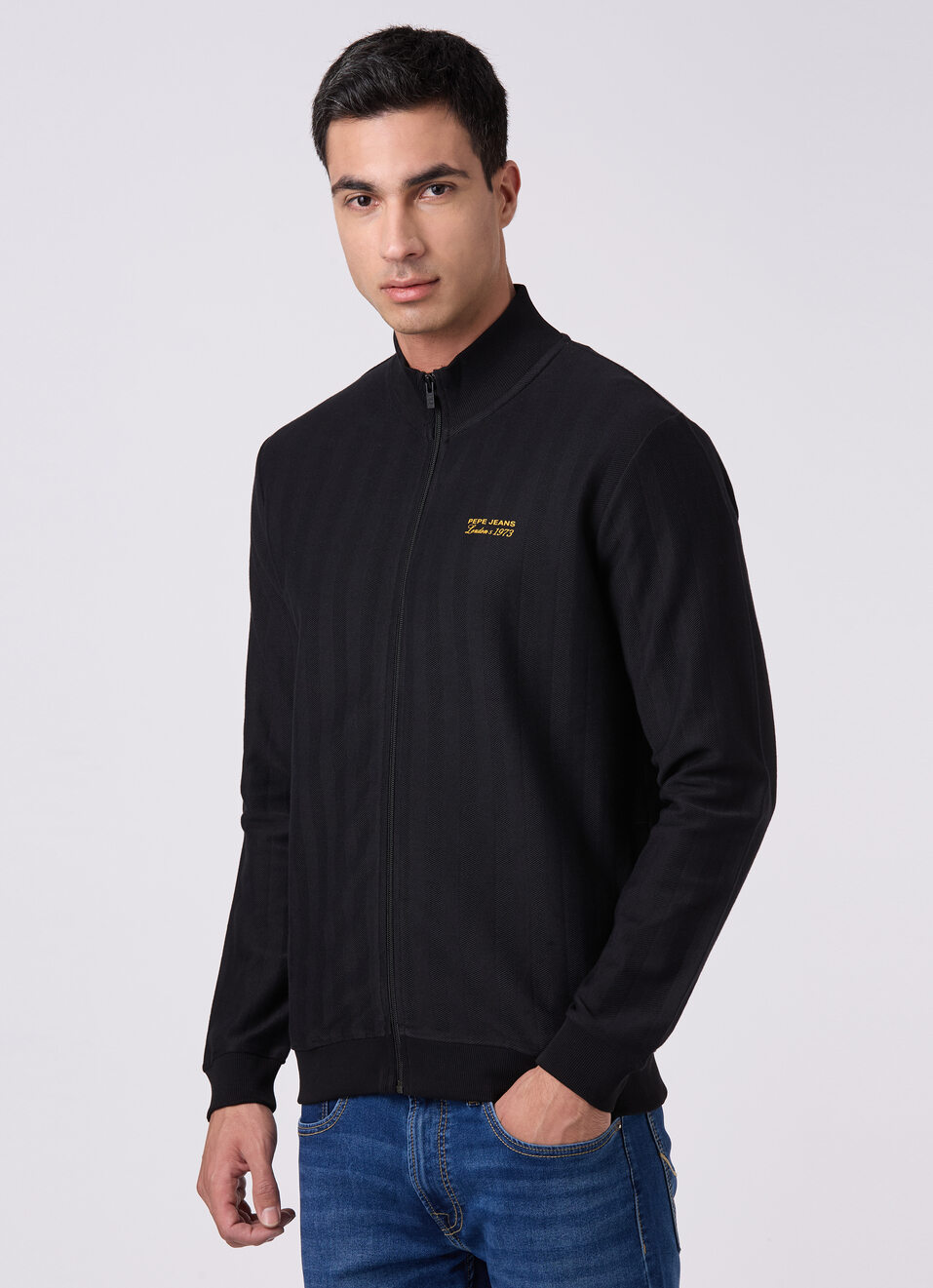 Men Black Regular Fit Textured Zip Up Sweatshirt, , large image number 3