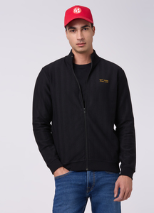 Men Black Regular Fit Textured Zip Up Sweatshirt | Pepe Jeans India