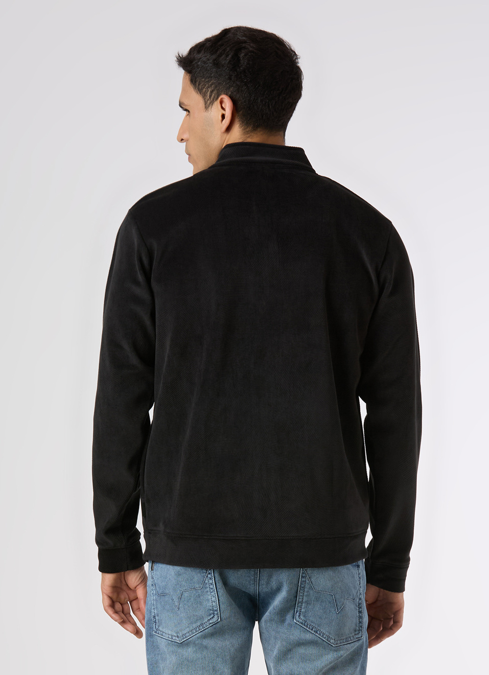 Men Black Textured Zip Up Sweatshirt, , large image number 2