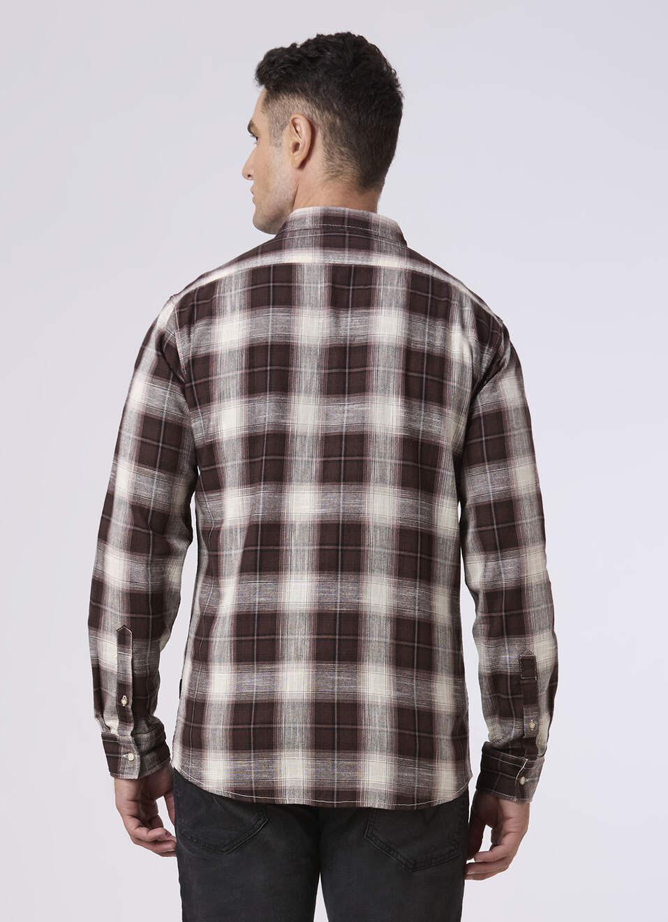 Men Brown Checked Full Sleeve Shirt, , large image number 2