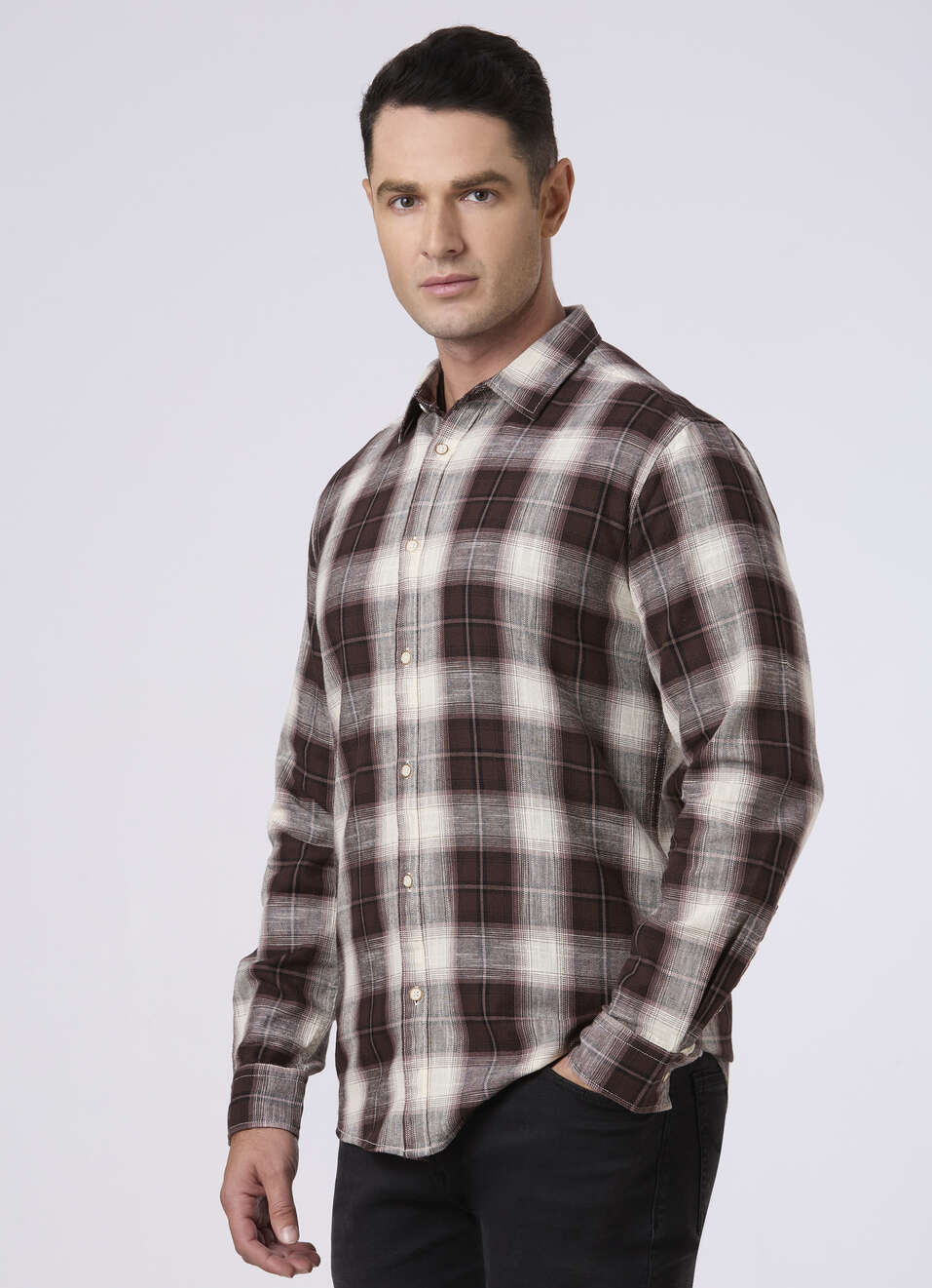 Men Brown Checked Full Sleeve Shirt, , large image number 3