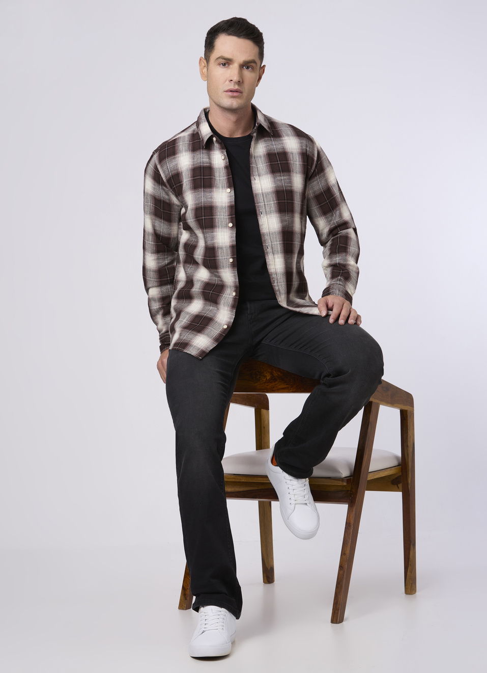 Men Brown Checked Full Sleeve Shirt, , large image number 5