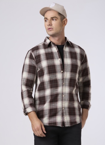 Men Brown Checked Full Sleeve Shirt