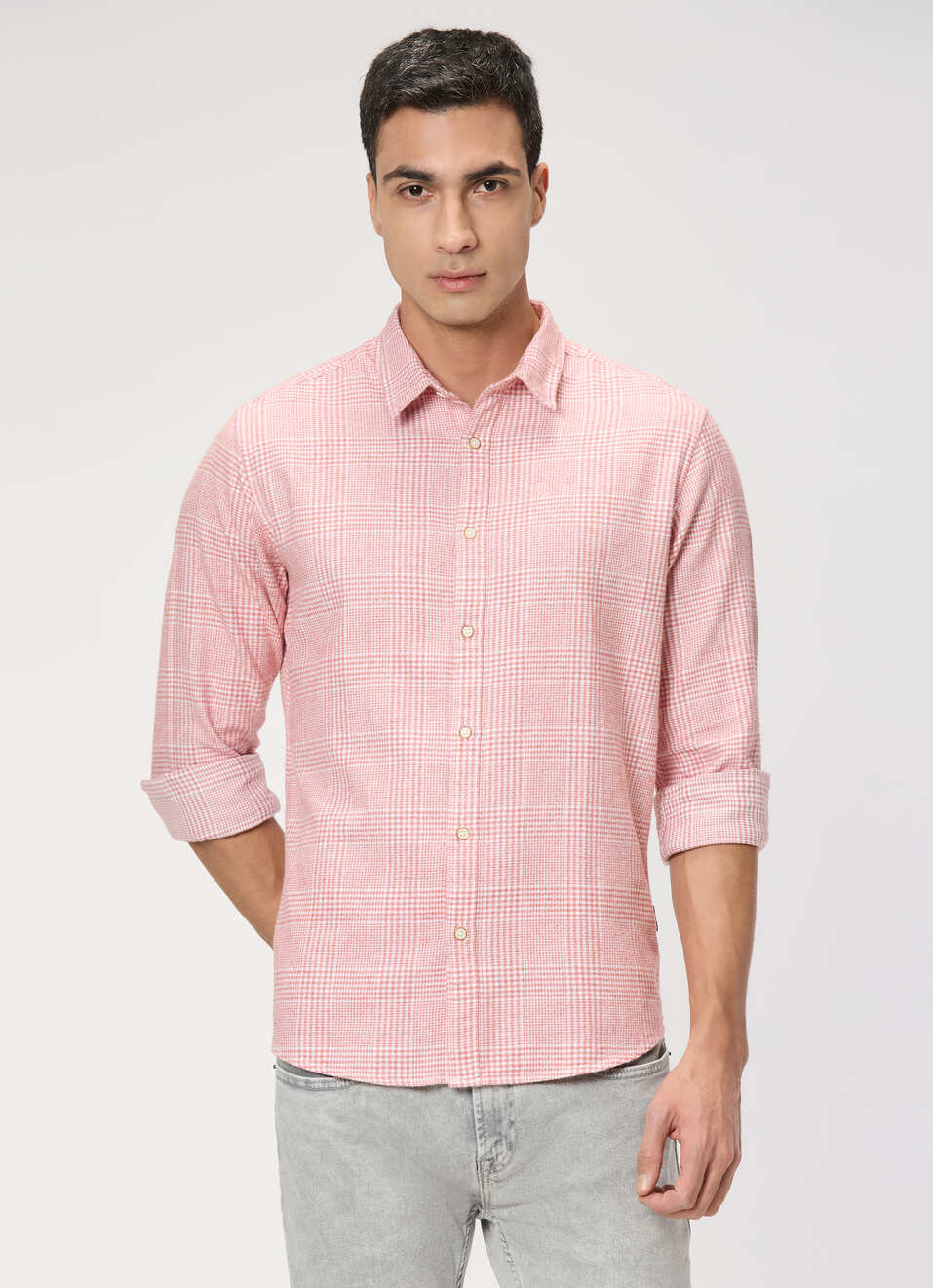 Men Red Checked Full Sleeve Shirt, , large image number 1