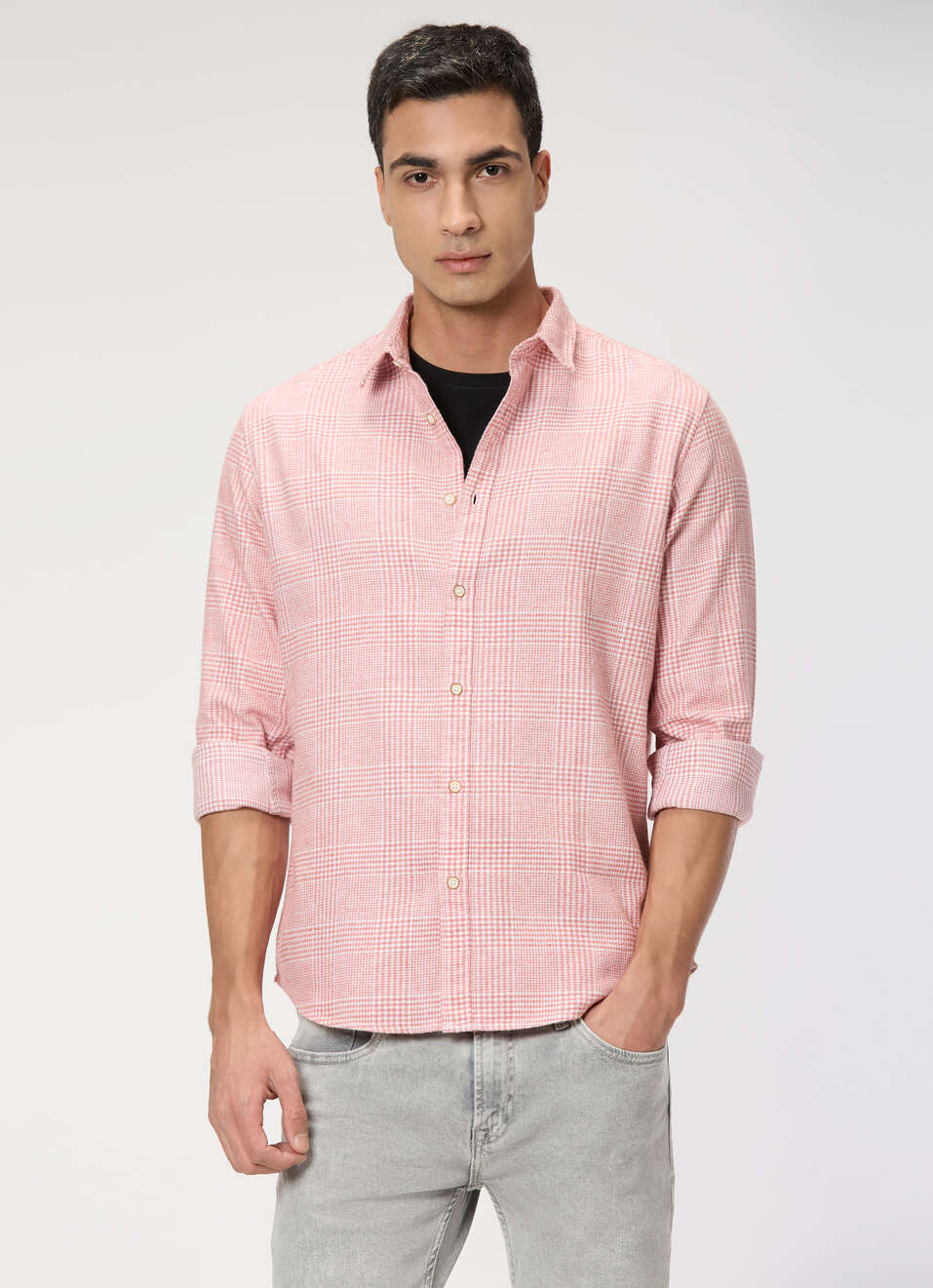 Men Red Checked Full Sleeve Shirt, , large image number 0