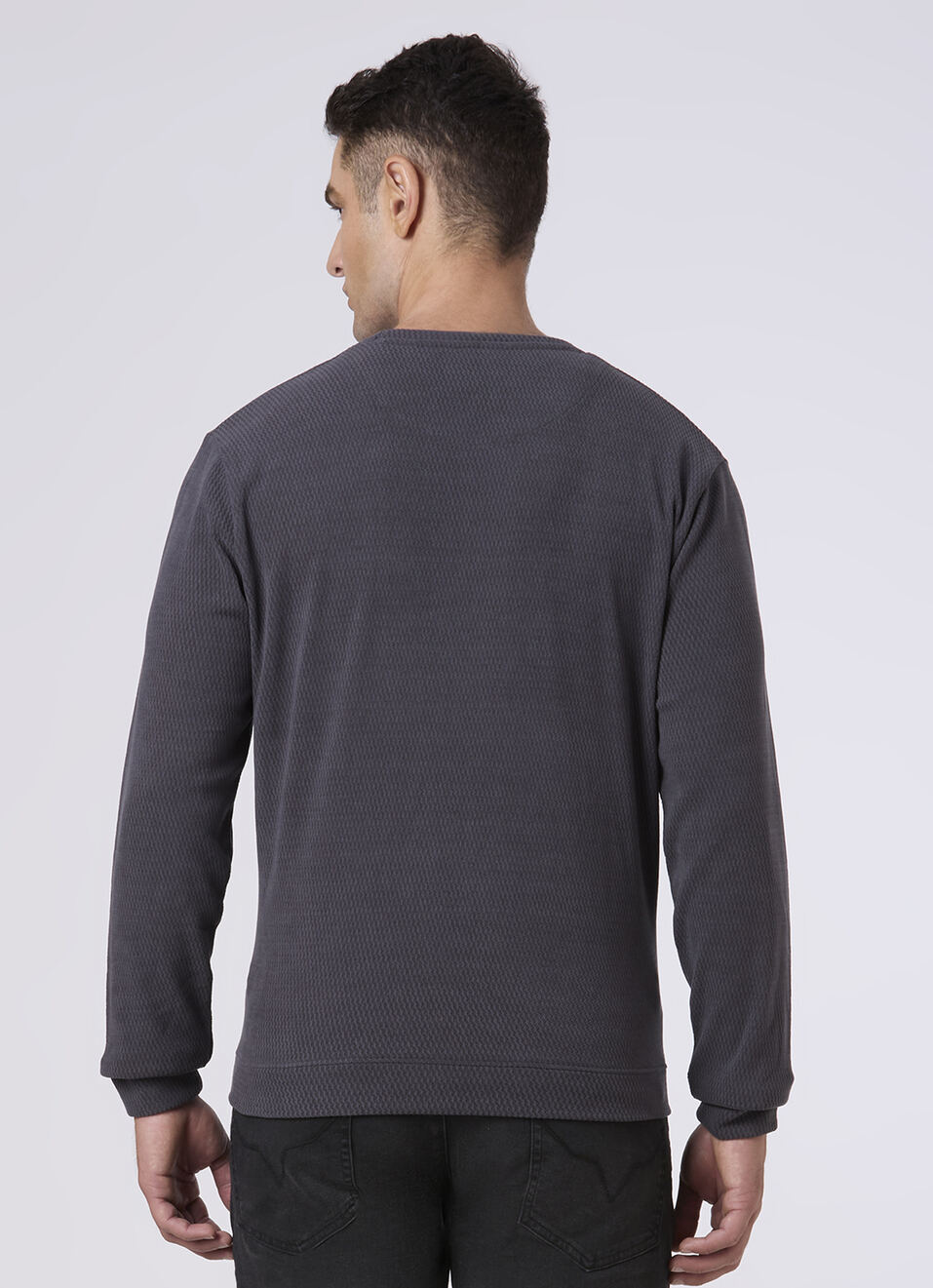 Men Grey Textured Logo Print Sweatshirt, , large image number 2