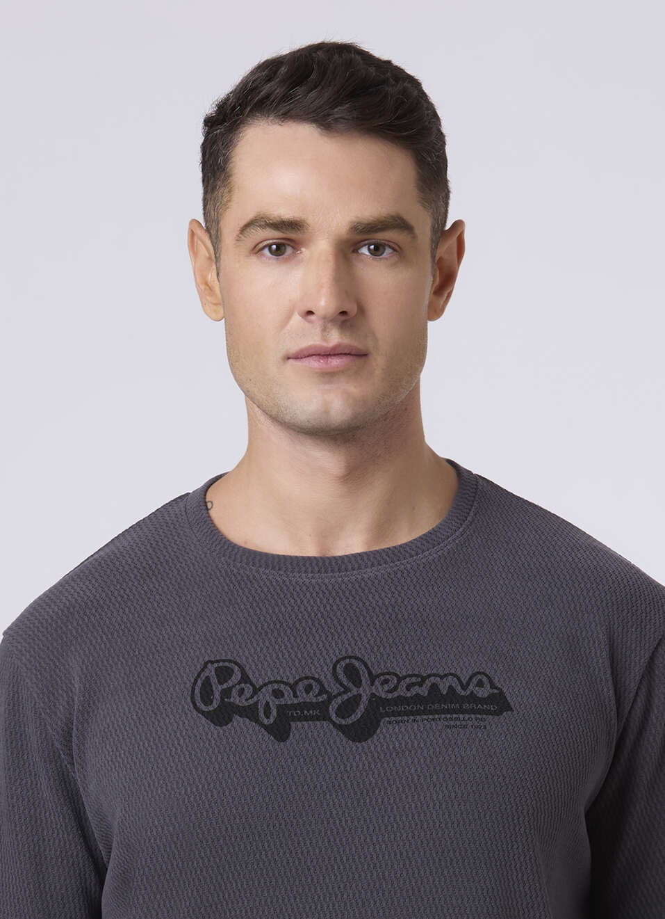 Men Grey Textured Logo Print Sweatshirt, , large image number 4