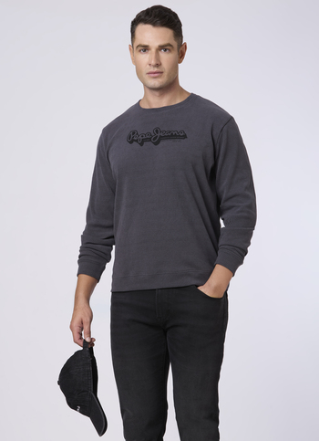 Men Grey Textured Logo Print Sweatshirt