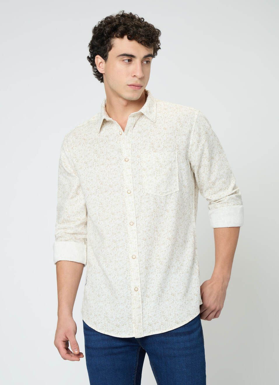 Men White Printed Shirt, , large image number 1