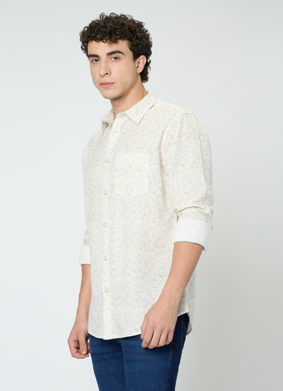 Men White Printed Shirt, , large image number 3