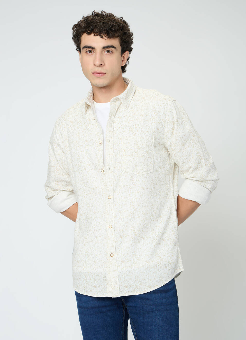 Men White Printed Shirt, , large image number 0