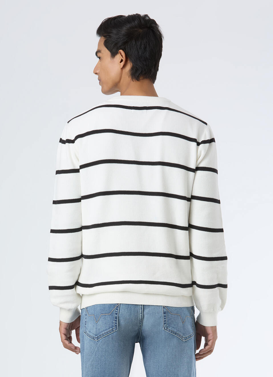 Men White Horizontal Stripe Flat Knit, , large image number 2