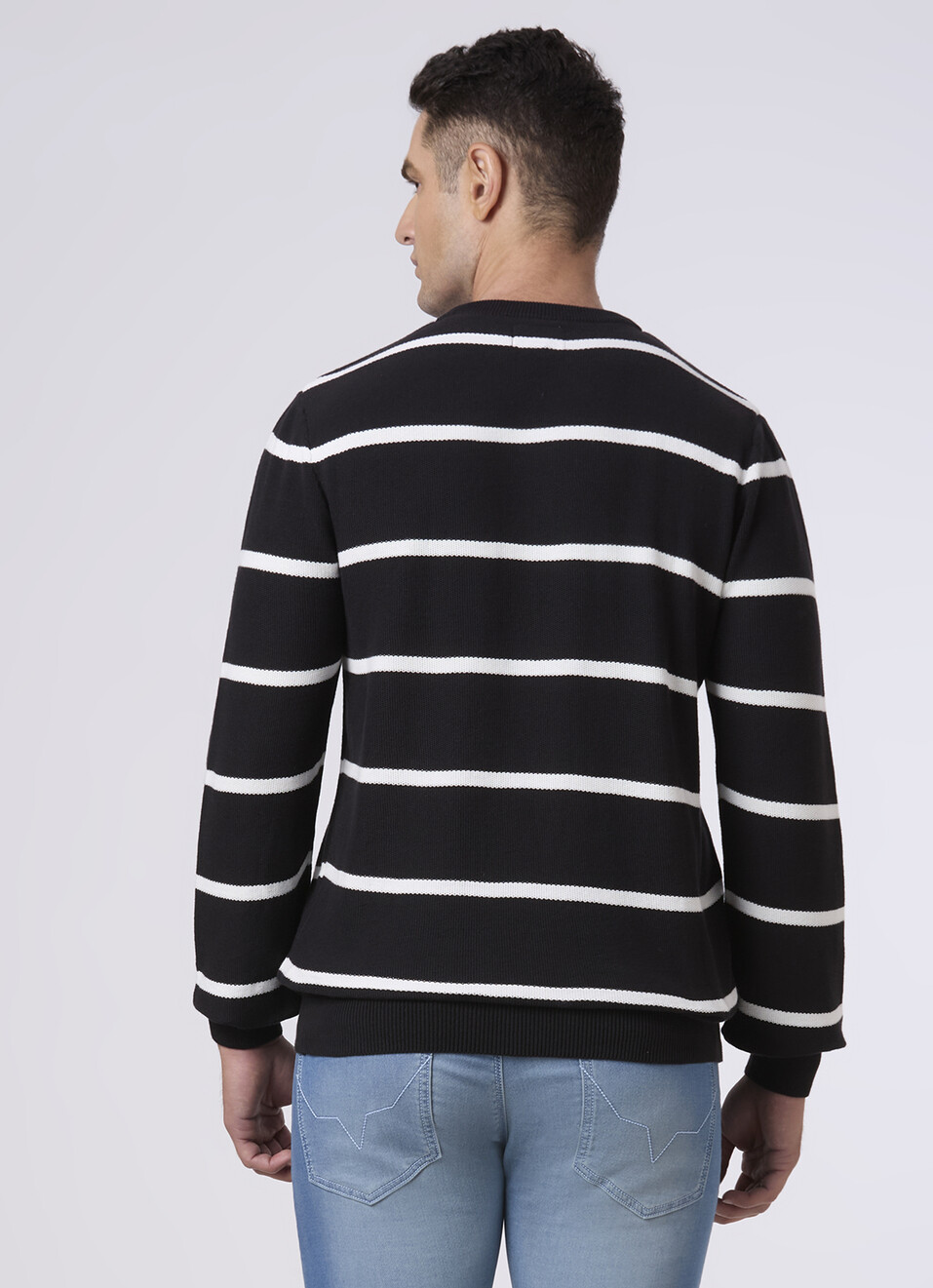 Men Black Horizontal Stripe Flat Knit, , large image number 2