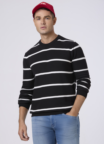 Men Black Horizontal Stripe Flat Knit