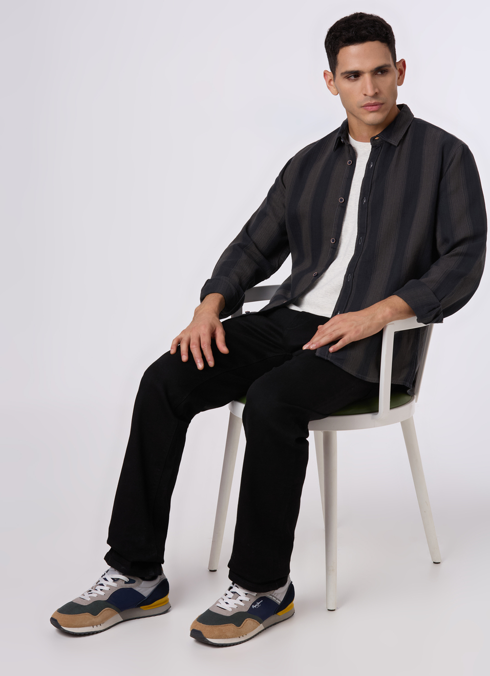 Men Dark Green Striped Regular Fit Shirt, , large image number 5