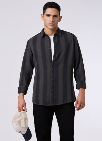 Men Dark Green Striped Regular Fit Shirt