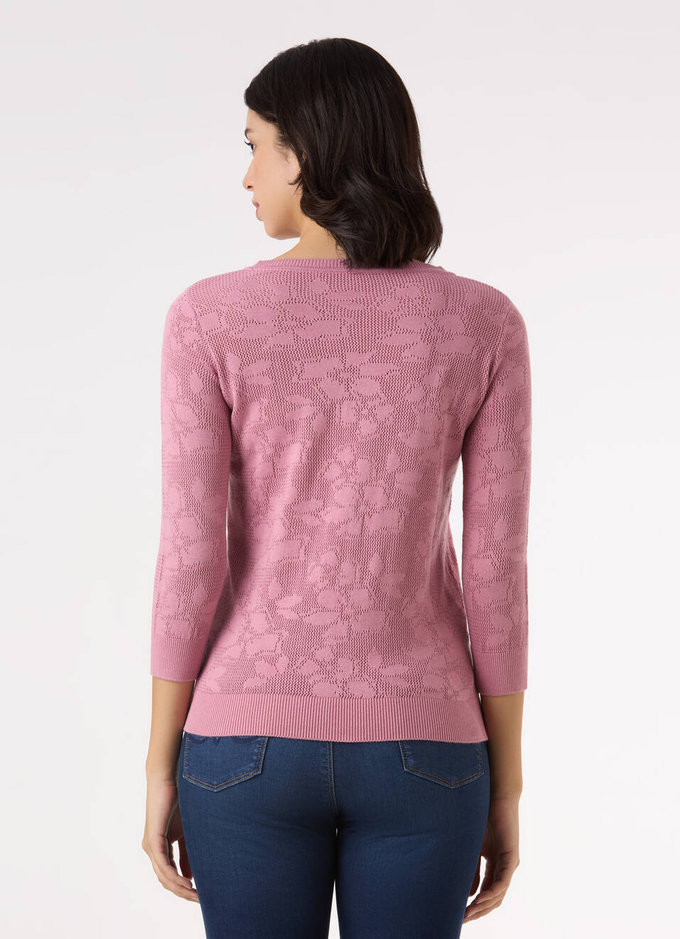 Women Pink Jacquard Textured With 3/4 Sleeve Flat Knit, , large image number 2