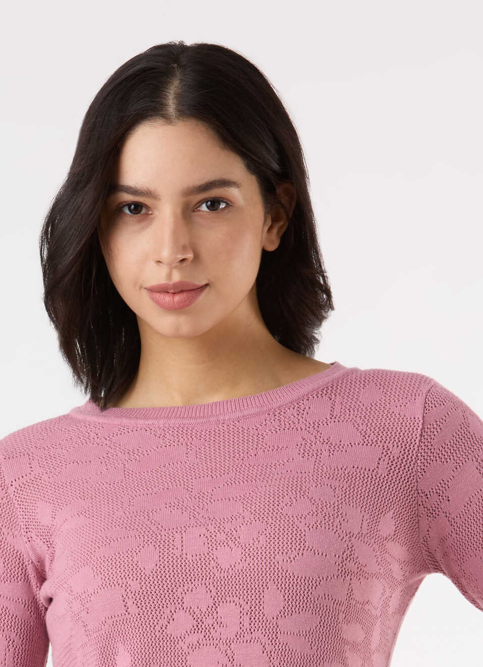Women Pink Jacquard Textured With 3/4 Sleeve Flat Knit, , large image number 4