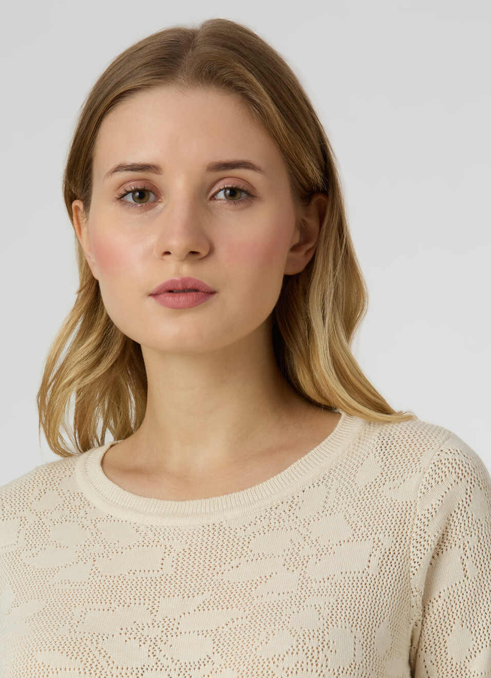 Women Ecru Jacquard Textured With 3/4 Sleeve Flat Knit, , large image number 4