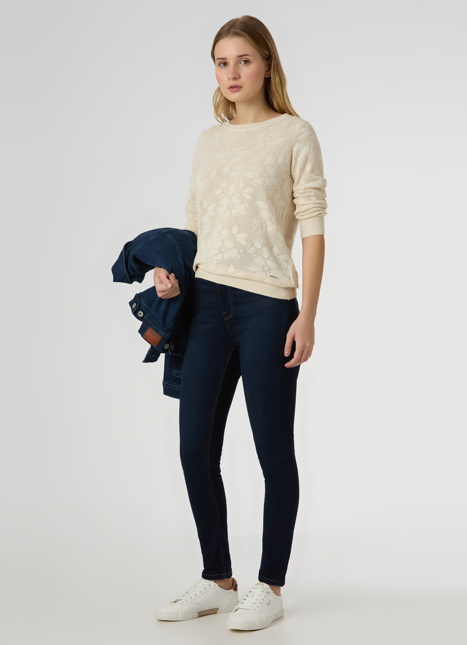 Women Ecru Jacquard Textured With 3/4 Sleeve Flat Knit, , large image number 5